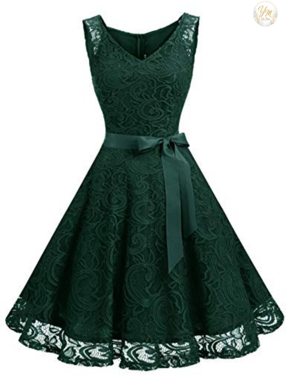 Floral Lace V Neck Sleeveless A-Line Cocktail Party Dress